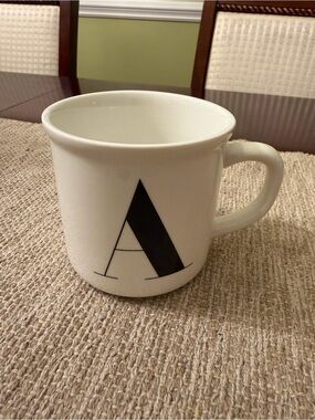 Pottery Barn White Ceramic Mug with Black 'A' Monogram